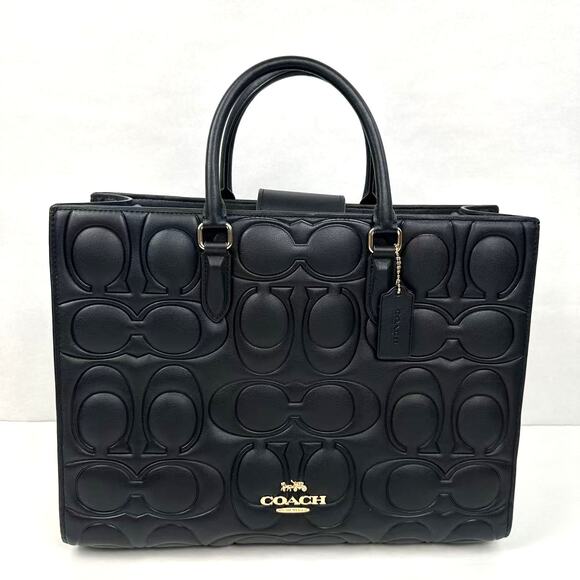 Coach Large Maggie Tote Bag In Blocked Signature Leather Black CY672 $598 - Picture 2 of 12